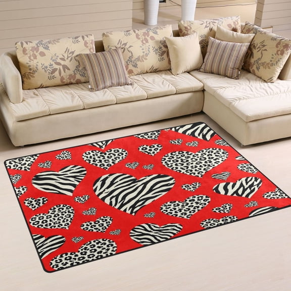 Non Slip Area Rug Living Room Mat Soft Washable Carpet for Home Decor Black and White Heart Pattern 31 x 20 inch