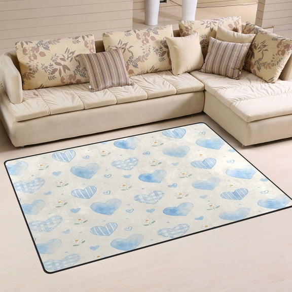 Non Slip Area Rug Living Room Mat Soft Washable Carpet for Home Decor Blue Hearts and White Flowers 31 x 20 inch