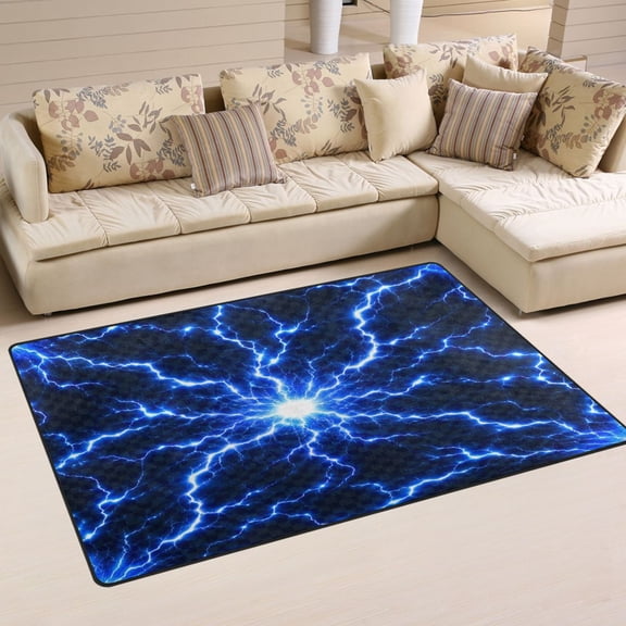 Non Slip Area Rug Living Room Mat Soft Washable Carpet for Home Decor Blue Lightning Bolt Pattern 31 x 20 inch