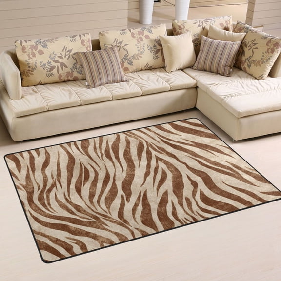 Non Slip Area Rug Living Room Mat Soft Washable Carpet for Home Decor Brown Animal Stripes 31 x 20 inch