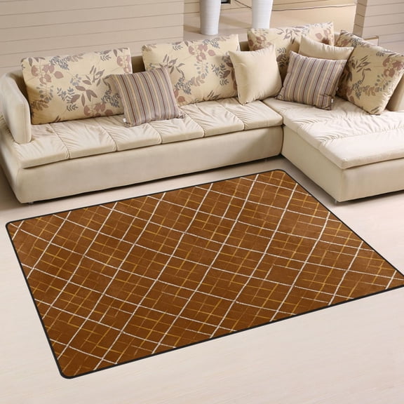 Non Slip Area Rug Living Room Mat Soft Washable Carpet for Home Decor Brown Argyle Pattern 31 x 20 inch