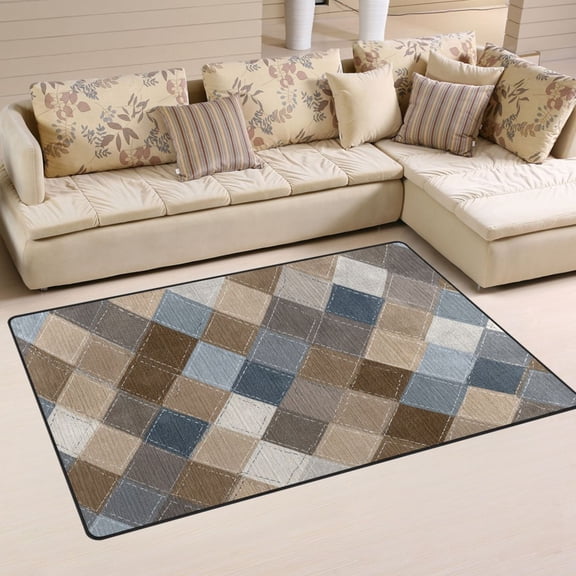 Non Slip Area Rug Living Room Mat Soft Washable Carpet for Home Decor Brown Diamond Pattern 31 x 20 inch