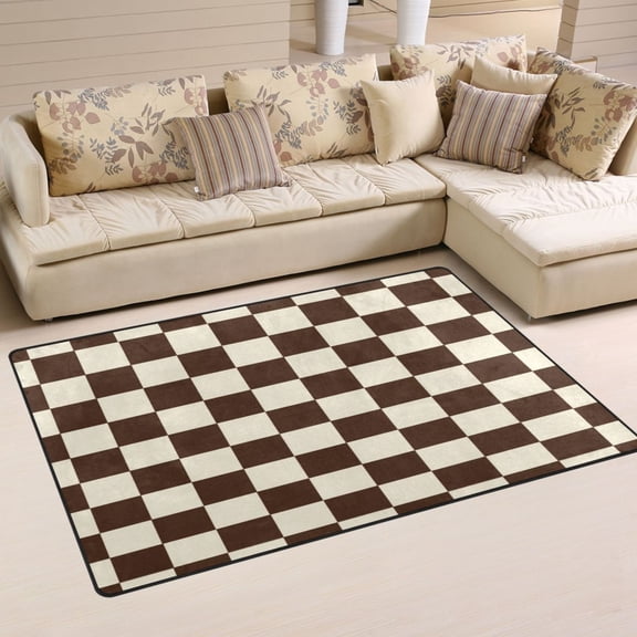 Non Slip Area Rug Living Room Mat Soft Washable Carpet for Home Decor Brown and Cream Checkered 31 x 20 inch