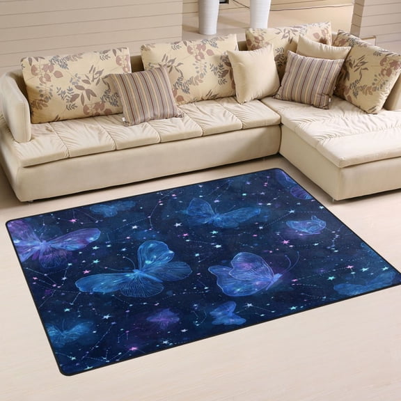 Non Slip Area Rug Living Room Mat Soft Washable Carpet for Home Decor Butterflies and Stars Pattern 31 x 20 inch