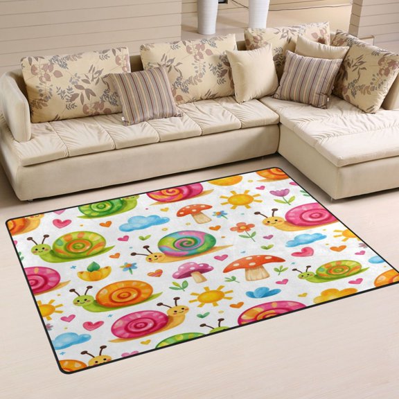 Non Slip Area Rug Living Room Mat Soft Washable Carpet for Home Decor Cartoon-colored Snail 31 x 20 inch