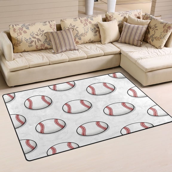 Non Slip Area Rug Living Room Mat Soft Washable Carpet for Home Decor Cartoon-style White Baseball 31 x 20 inch