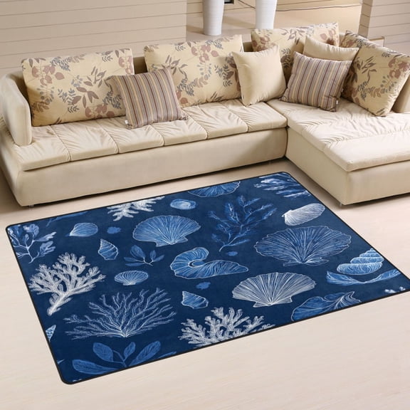 Non Slip Area Rug Living Room Mat Soft Washable Carpet for Home Decor Coral Reefs and Seashells Pattern 31 x 20 inch