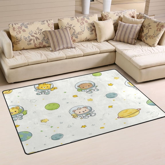Non Slip Area Rug Living Room Mat Soft Washable Carpet for Home Decor Cute Animals Wearing Spacesuits 31 x 20 inch