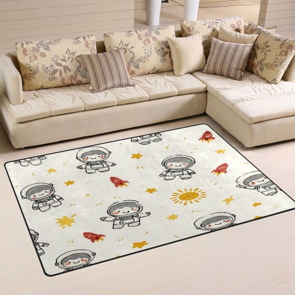Non Slip Area Rug Living Room Mat Soft Washable Carpet for Home Decor Cute Astronaut Pattern 31 x 20 inch