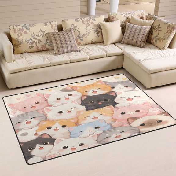Non Slip Area Rug Living Room Mat Soft Washable Carpet for Home Decor Cute Cat Patterns 31 x 20 inch