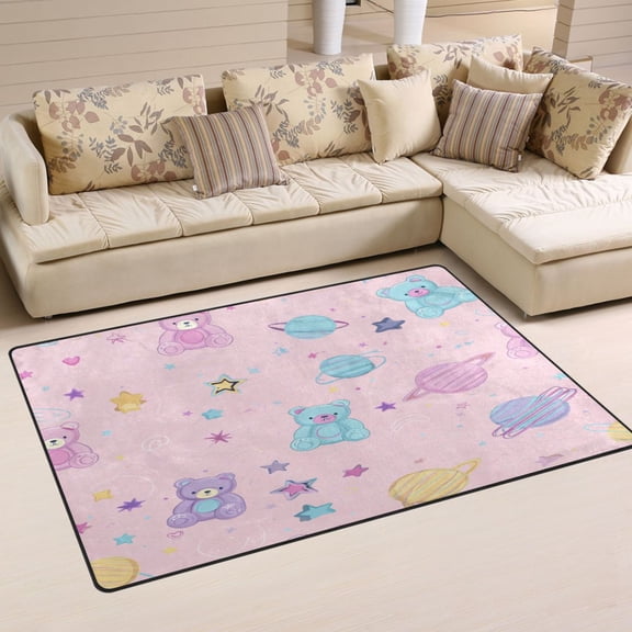 Non Slip Area Rug Living Room Mat Soft Washable Carpet for Home Decor Cute Pastel Space Pattern 31 x 20 inch
