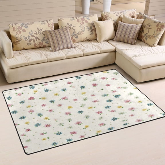 Non Slip Area Rug Living Room Mat Soft Washable Carpet for Home Decor Cute Pink and Blue Flowers 31 x 20 inch