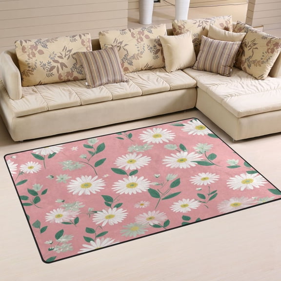 Non Slip Area Rug Living Room Mat Soft Washable Carpet for Home Decor Cute White Daisies Pattern 31 x 20 inch