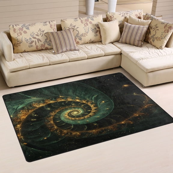 Non Slip Area Rug Living Room Mat Soft Washable Carpet for Home Decor Dark Green Spiral Artwork 31 x 20 inch