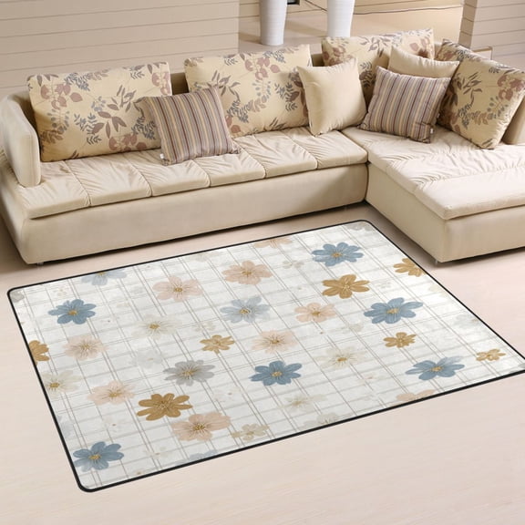Non Slip Area Rug Living Room Mat Soft Washable Carpet for Home Decor Delicate Pastel Flowers Pattern 31 x 20 inch