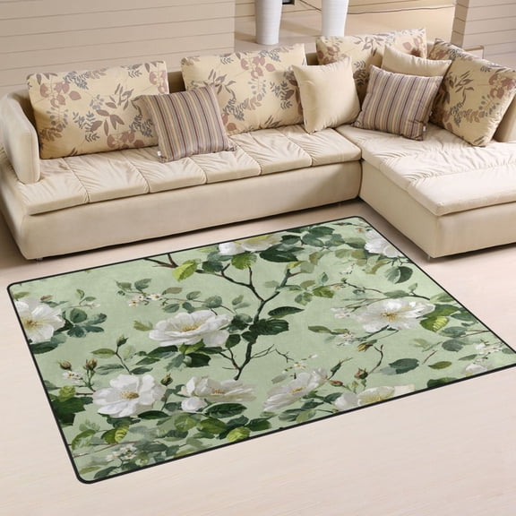 Non Slip Area Rug Living Room Mat Soft Washable Carpet for Home Decor Delicate White Floral Pattern 31 x 20 inch