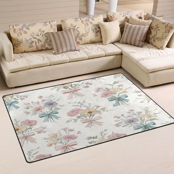 Non Slip Area Rug Living Room Mat Soft Washable Carpet for Home Decor Elegant Bouquet Pattern 31 x 20 inch