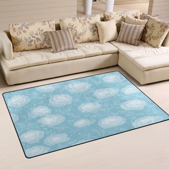 Non Slip Area Rug Living Room Mat Soft Washable Carpet for Home Decor Elegant White Roses 31 x 20 inch