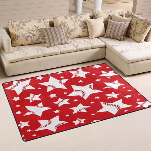 Non Slip Area Rug Living Room Mat Soft Washable Carpet for Home Decor Five-pointed Star Baseball Pattern 31 x 20 inch