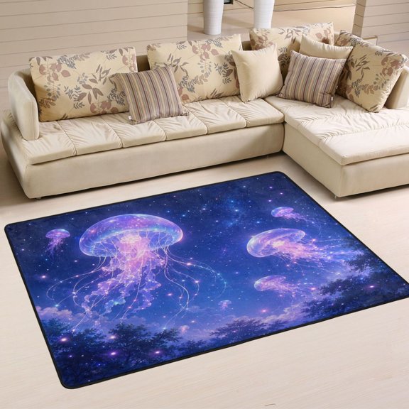 Non Slip Area Rug Living Room Mat Soft Washable Carpet for Home Decor Floating Fluorescent Jellyfish 36 x 24 inch