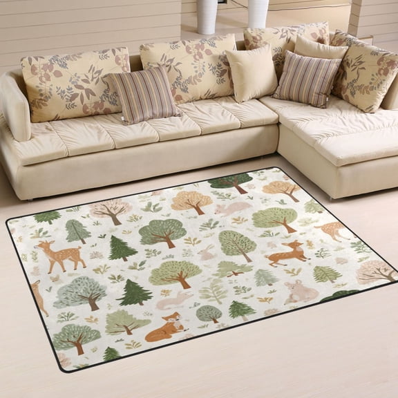 Non Slip Area Rug Living Room Mat Soft Washable Carpet for Home Decor Forest Animals and Trees 31 x 20 inch