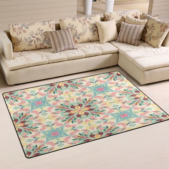 Non Slip Area Rug Living Room Mat Soft Washable Carpet for Home Decor Fresh Floral Patterns 31 x 20 inch