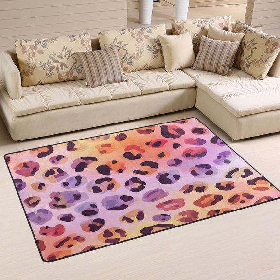 Non Slip Area Rug Living Room Mat Soft Washable Carpet for Home Decor Gradient Purple Leopard Print 31 x 20 inch