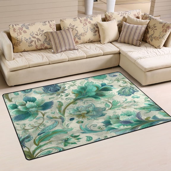Non Slip Area Rug Living Room Mat Soft Washable Carpet for Home Decor Intricate Stylized Floral Patterns 31 x 20 inch