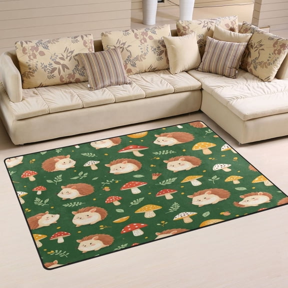 Non Slip Area Rug Living Room Mat Soft Washable Carpet for Home Decor Light Brown Hedgehog Design 31 x 20 inch