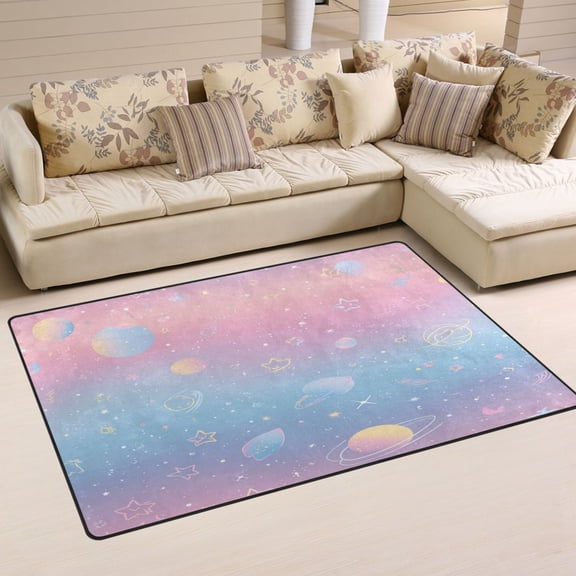 Non Slip Area Rug Living Room Mat Soft Washable Carpet for Home Decor Light Pink Space Elements 31 x 20 inch