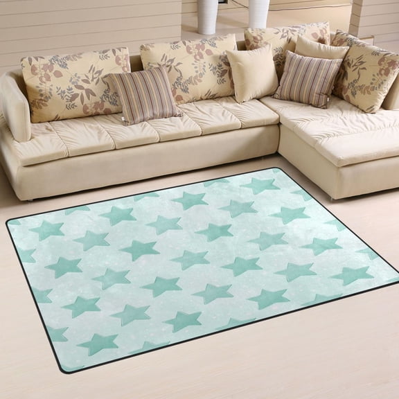 Non Slip Area Rug Living Room Mat Soft Washable Carpet for Home Decor Light Sea Blue Pattern 31 x 20 inch