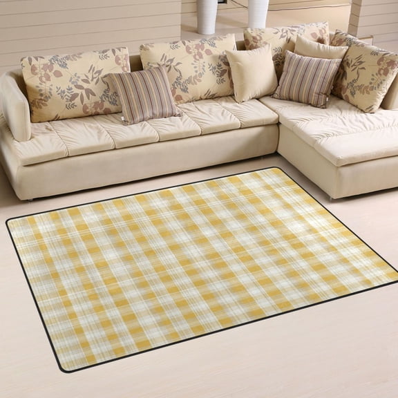 Non Slip Area Rug Living Room Mat Soft Washable Carpet for Home Decor Light Yellow and White Gingham 31 x 20 inch