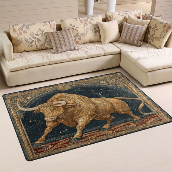Non Slip Area Rug Living Room Mat Soft Washable Carpet for Home Decor Magnificent Golden Bull 31 x 20 inch