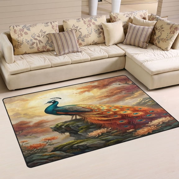 Non Slip Area Rug Living Room Mat Soft Washable Carpet for Home Decor Majestic Peacock 31 x 20 inch