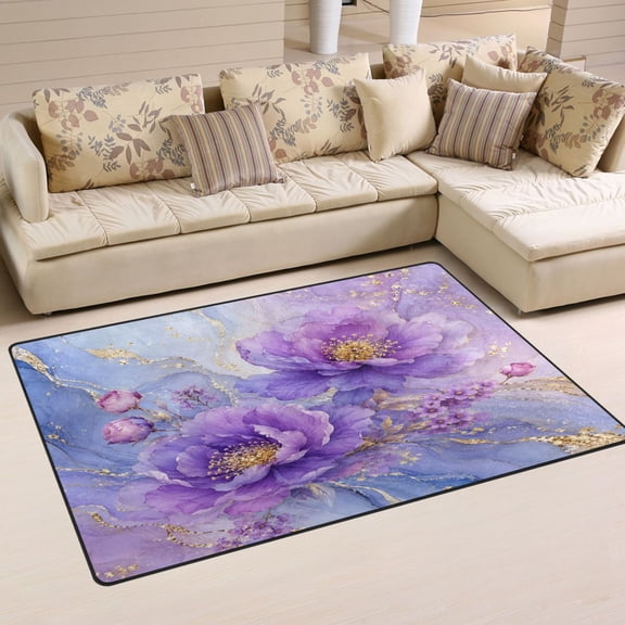 Non Slip Area Rug Living Room Mat Soft Washable Carpet for Home Decor Multi-layered Purple Flower 31 x 20 inch
