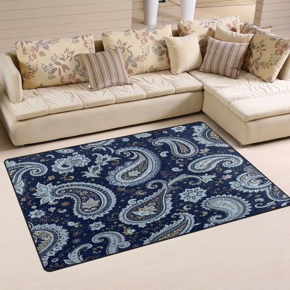 Non Slip Area Rug Living Room Mat Soft Washable Carpet for Home Decor Navy Blue Floral Pattern 31 x 20 inch