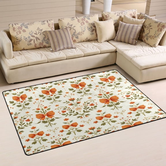 Non Slip Area Rug Living Room Mat Soft Washable Carpet for Home Decor Orange Bow and Intertwined Green Leaves 31 x 20 inch