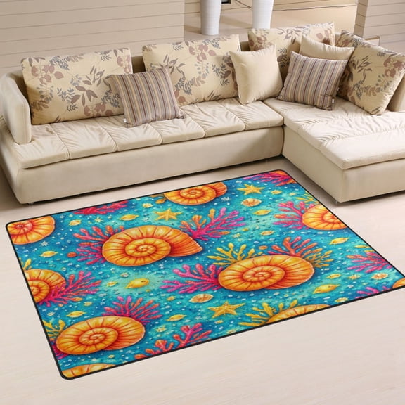 Non Slip Area Rug Living Room Mat Soft Washable Carpet for Home Decor Orange-brown Shell Pattern 31 x 20 inch