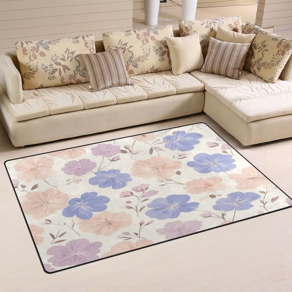 Non Slip Area Rug Living Room Mat Soft Washable Carpet for Home Decor Pastel Blue and Pink Flowers 31 x 20 inch