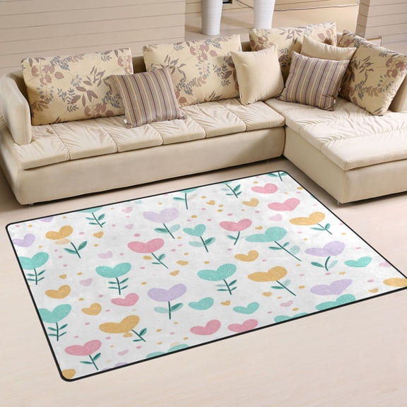 Non Slip Area Rug Living Room Mat Soft Washable Carpet for Home Decor Pastel Spring Hearts Pattern 31 x 20 inch