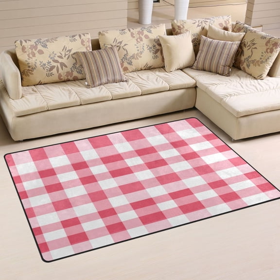 Non Slip Area Rug Living Room Mat Soft Washable Carpet for Home Decor Pink Checkered Pattern 31 x 20 inch