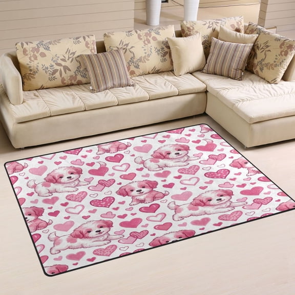Non Slip Area Rug Living Room Mat Soft Washable Carpet for Home Decor Pink Dog and Heart 31 x 20 inch