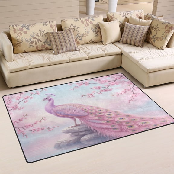Non Slip Area Rug Living Room Mat Soft Washable Carpet for Home Decor Pink Peacock 31 x 20 inch