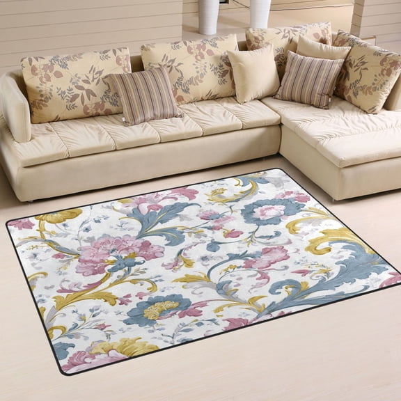 Non Slip Area Rug Living Room Mat Soft Washable Carpet for Home Decor Pink and Blue Floral Pattern 31 x 20 inch