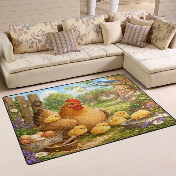 Non Slip Area Rug Living Room Mat Soft Washable Carpet for Home Decor Plump Hen and Fluffy Chicks 31 x 20 inch
