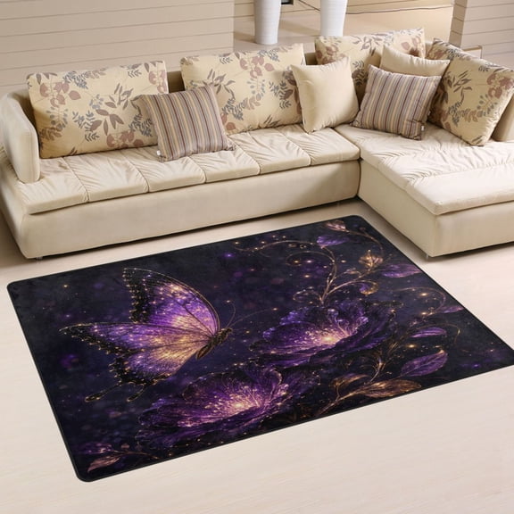 Non Slip Area Rug Living Room Mat Soft Washable Carpet for Home Decor Purple Butterflies and Flowers 31 x 20 inch