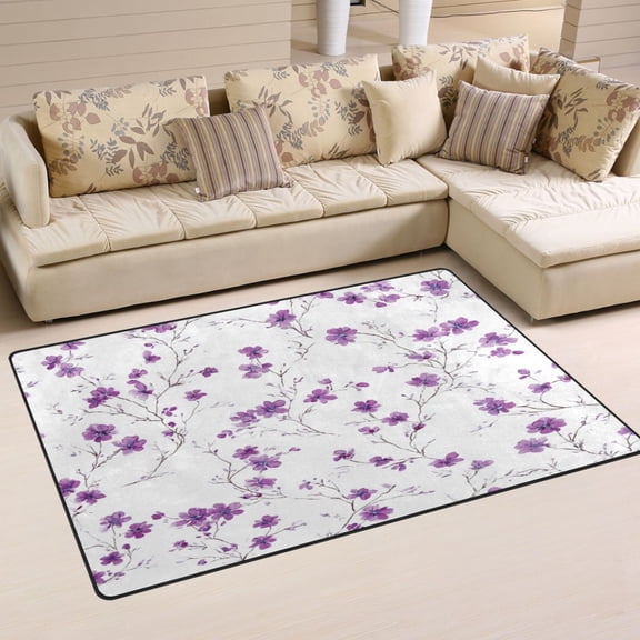 Non Slip Area Rug Living Room Mat Soft Washable Carpet for Home Decor Purple Wildflower Pattern 31 x 20 inch