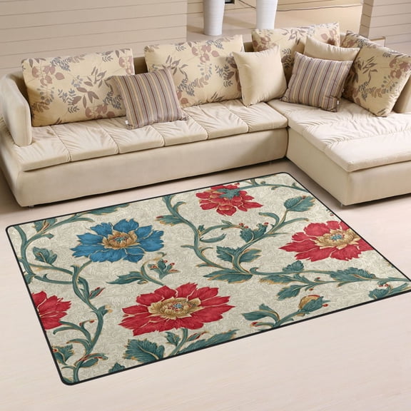 Non Slip Area Rug Living Room Mat Soft Washable Carpet for Home Decor Red Floral and Plant Pattern 31 x 20 inch