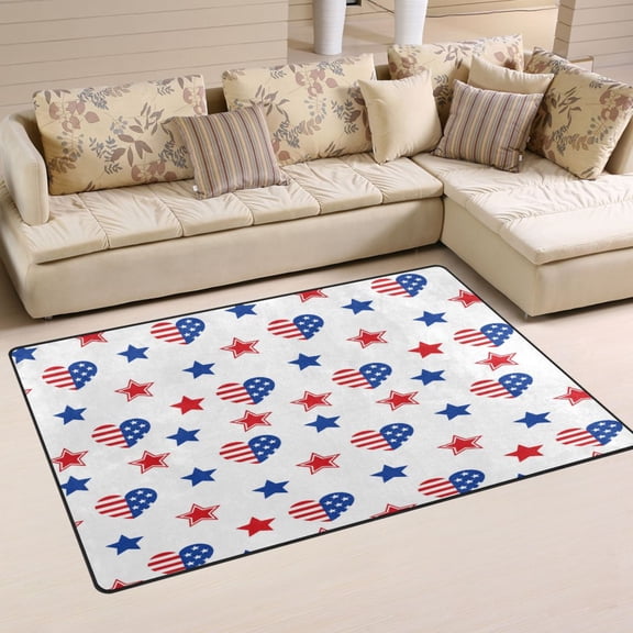 Non Slip Area Rug Living Room Mat Soft Washable Carpet for Home Decor Red and Blue Stars and Hearts 31 x 20 inch
