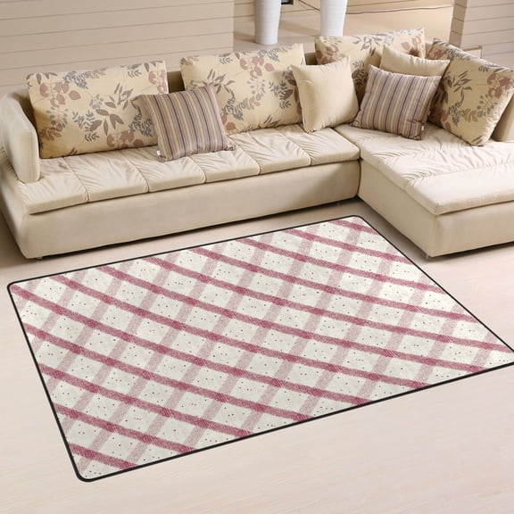 Non Slip Area Rug Living Room Mat Soft Washable Carpet for Home Decor Red and Cream Diamond Shapes 31 x 20 inch
